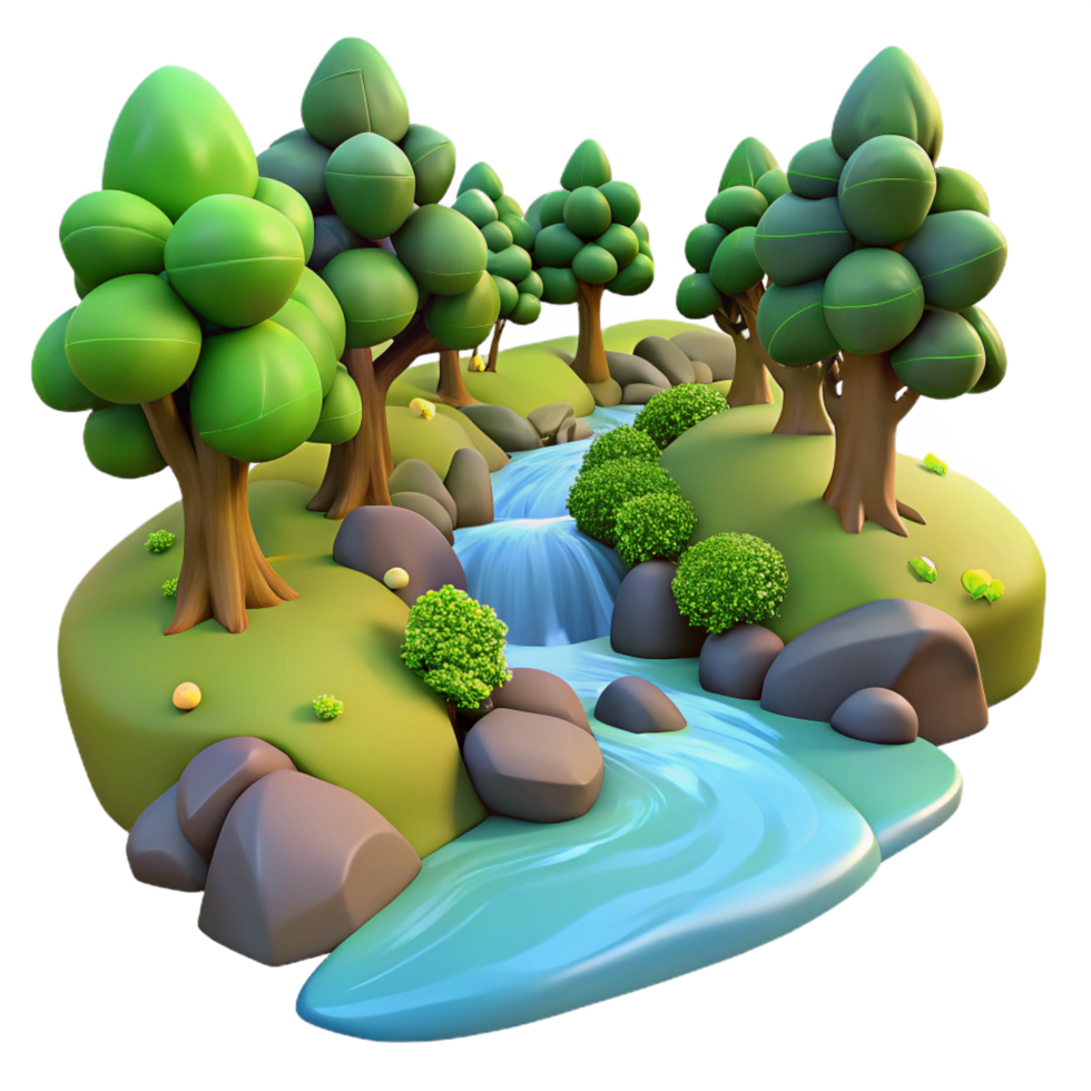 beautiful mysterious renaissance A babbling brook flowing through a forest, dappled sunlight, Romantic style exclusive png