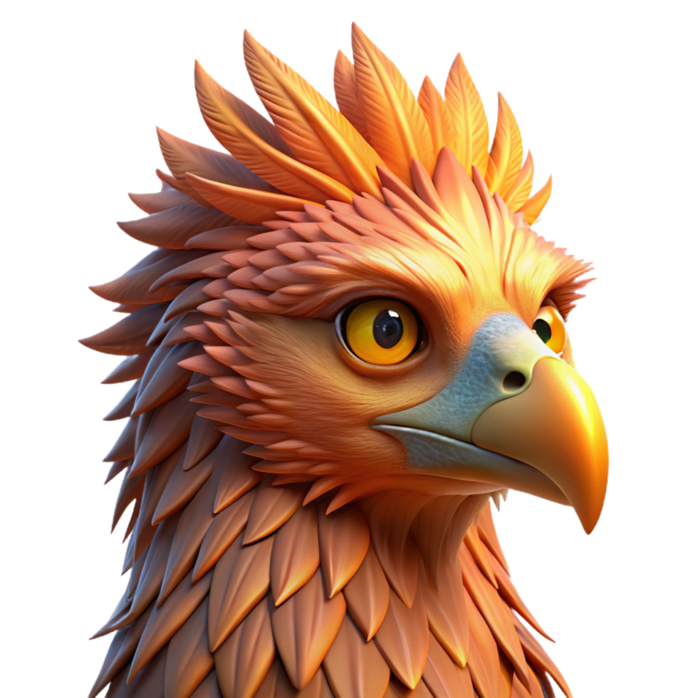 captivating exceptional Portrait of a majestic griffin with piercing golden eyes and feathers the color of burnished copper, illuminated by the warm glow of a setting sun png