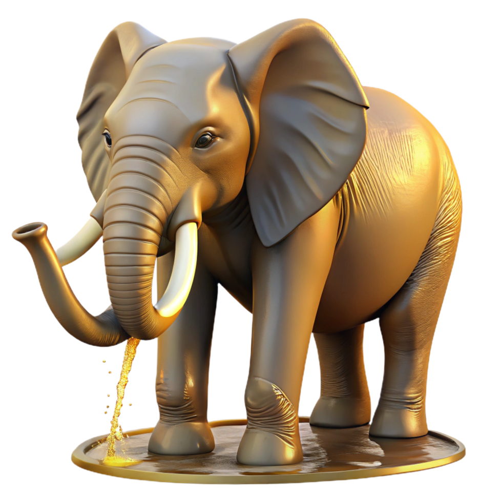 coveted avant garde A majestic African elephant drinking from a watering hole, golden hour lighting, photorealistic style 4K png