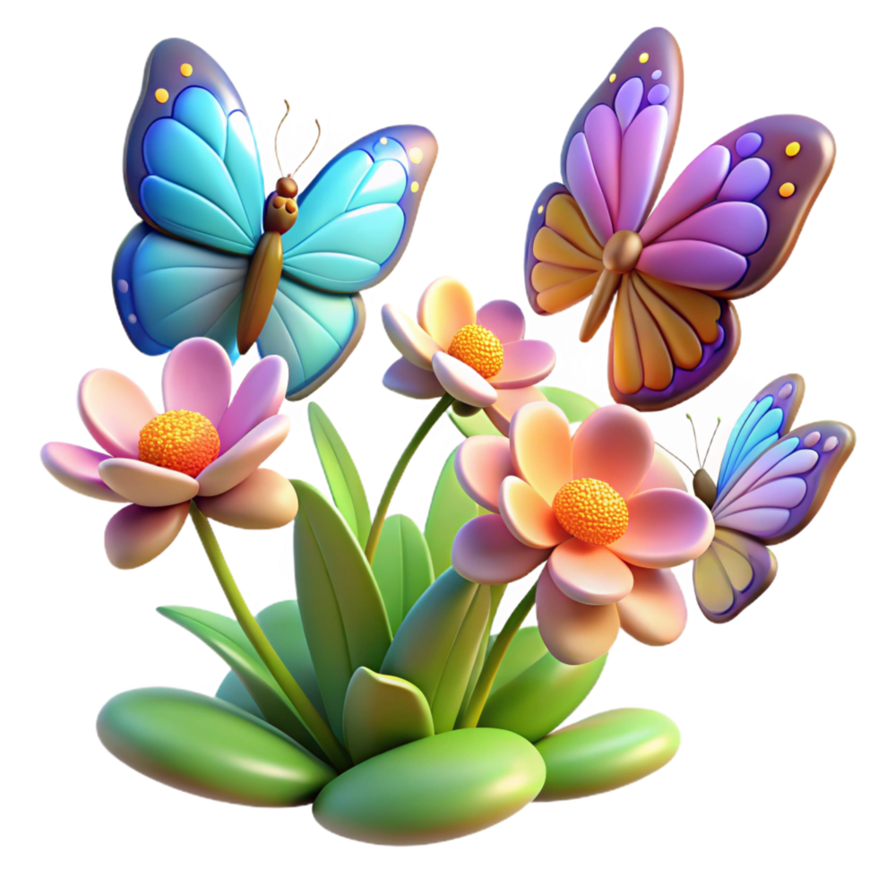 extraordinary exceptional A group of butterflies fluttering around a flower bush, bright sunlight, vibrant colors, dynamic composition, png