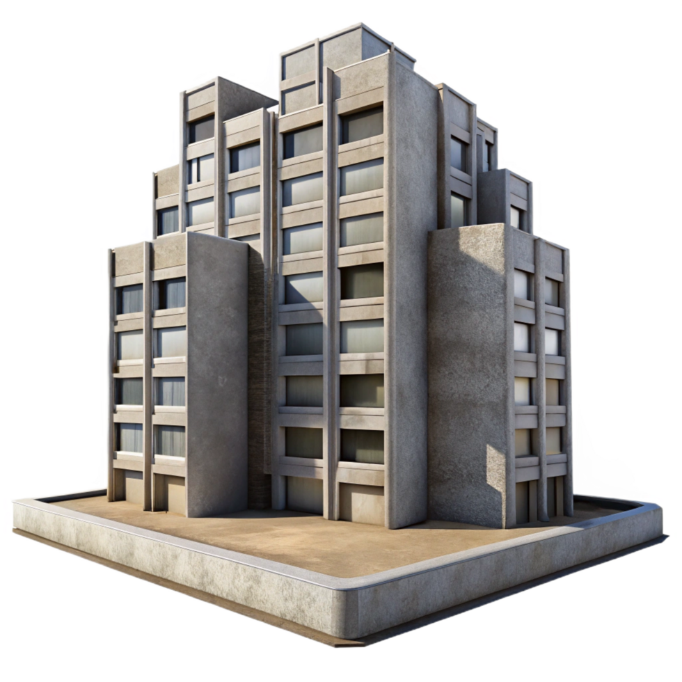 striking harmonious creative A Brutalist concrete apartment complex, harsh midday sunlight, gritty and realistic style premium png