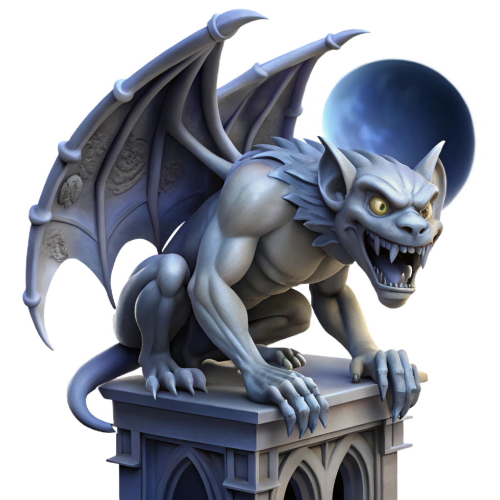 beautiful renaissance A sinister gargoyle perched on a gothic cathedral, eerie moonlight, gothic style precision png