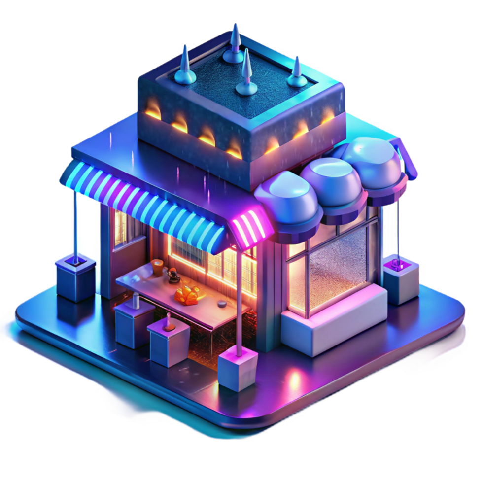 extraordinary distinctive A bustling cyberpunk marketplace, neon signs illuminating holographic advertisements, rain slicked streets reflecting the vibrant lights, gritty, realistic style png