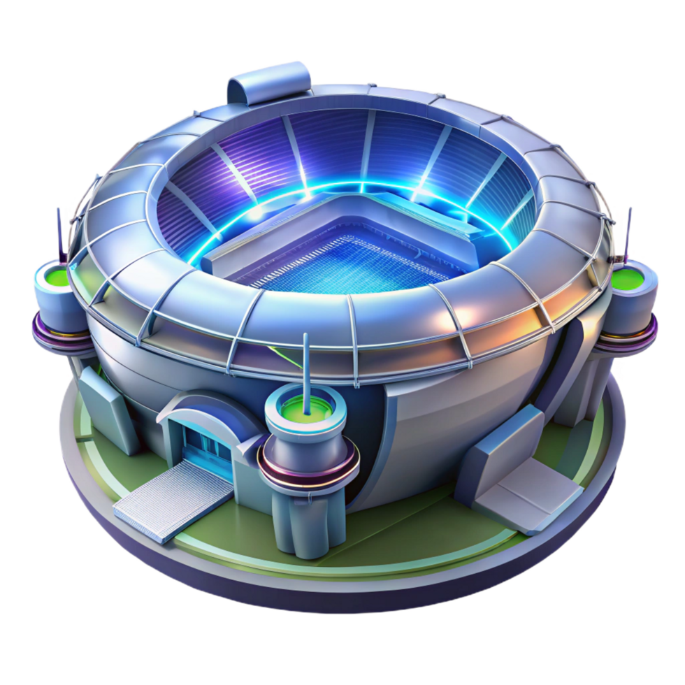 impressive bohemian A futuristic sports stadium with holographic displays, sleek design, bright lighting, expertly shot png