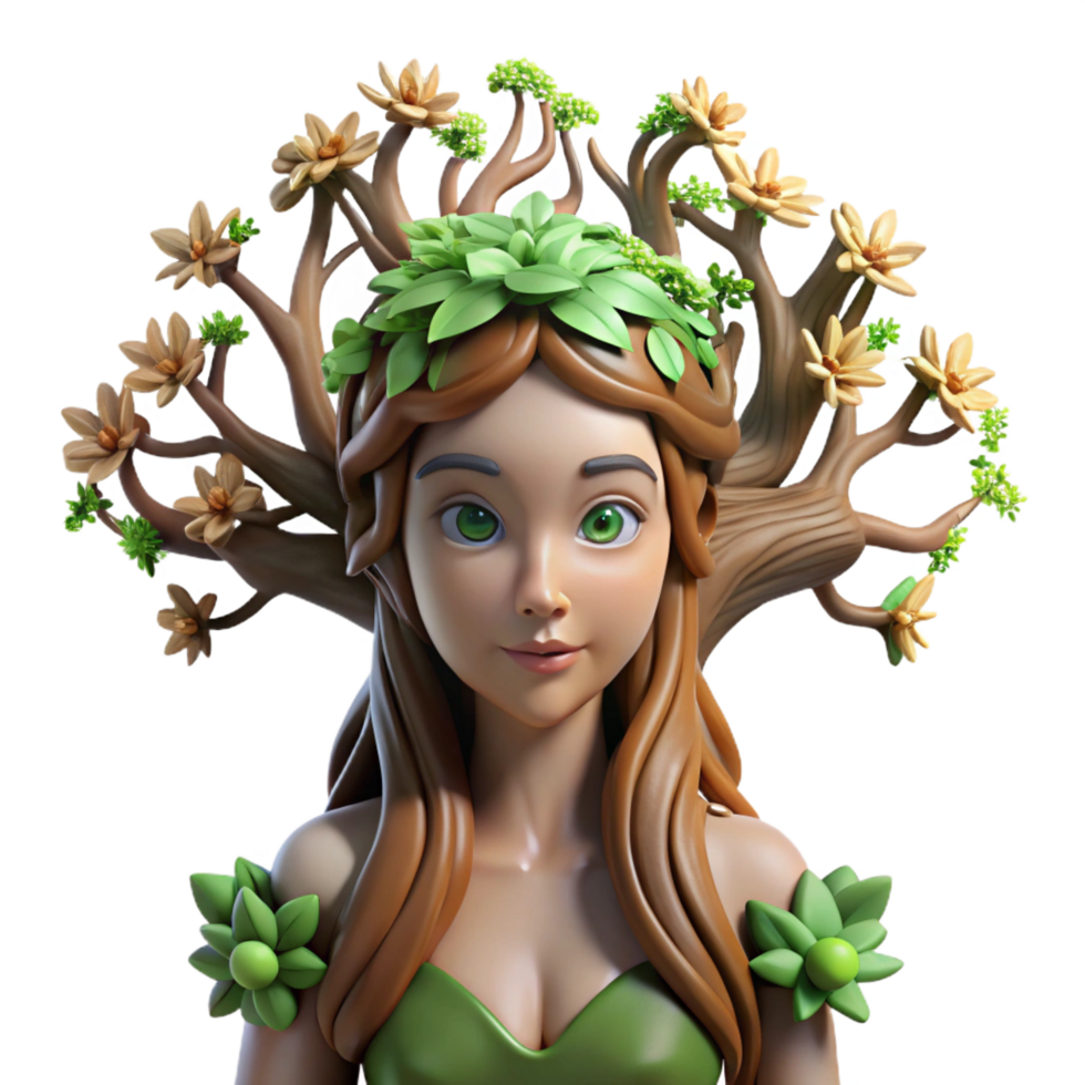gorgeous exemplary A serene dryad emerging from an ancient oak tree, adorned with vines and blossoms, soft diffused lighting, pre Raphaelite style png