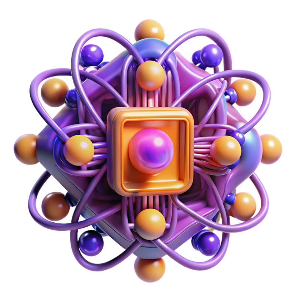 impressive unparalleled A quantum computer, glowing wires and nodes, complex patterns, vibrant purple and orange hues, abstract art style png