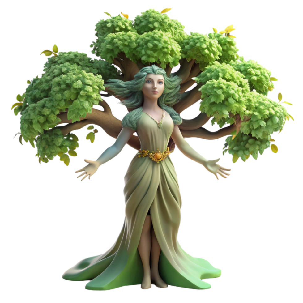 nostalgic immaculate An ethereal dryad emerging from a giant oak tree, dappled sunlight filtering through the leaves, Pre Raphaelite style sharp png