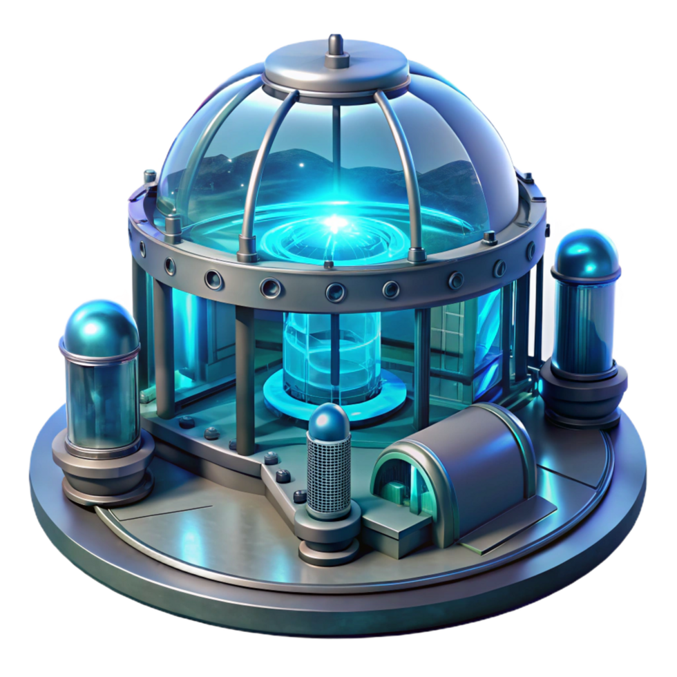 standout abstract A futuristic underwater research facility with glowing lights and transparent walls, deep ocean ambient light, science fiction style 8K png