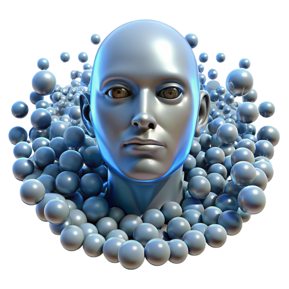 ethereal gorgeous A swarm of nanobots forming the shape of a human face, individual bots shimmering like glitter, bright and ethereal lighting, digital art style authentic png