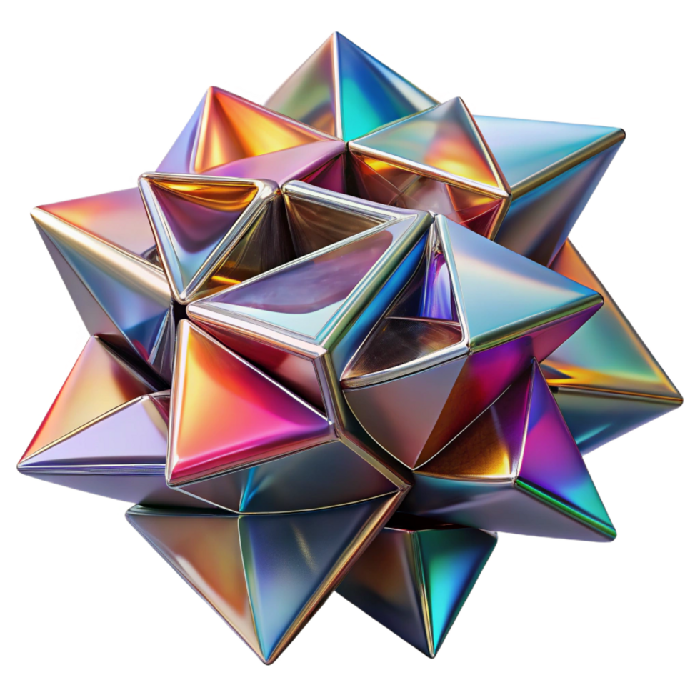 dramatic art deco A dynamic, abstract composition of fragmented, mirrored surfaces, reflecting distorted geometric shapes, with a bright, multi colored light source fine detail png