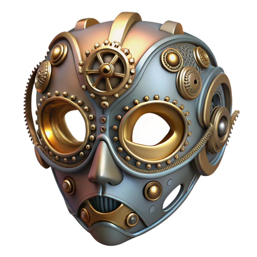 splendid classic A steampunk mask, intricate filigree and gears, concealing the wearer s identity, mysterious lighting, masquerade ball style authentic png