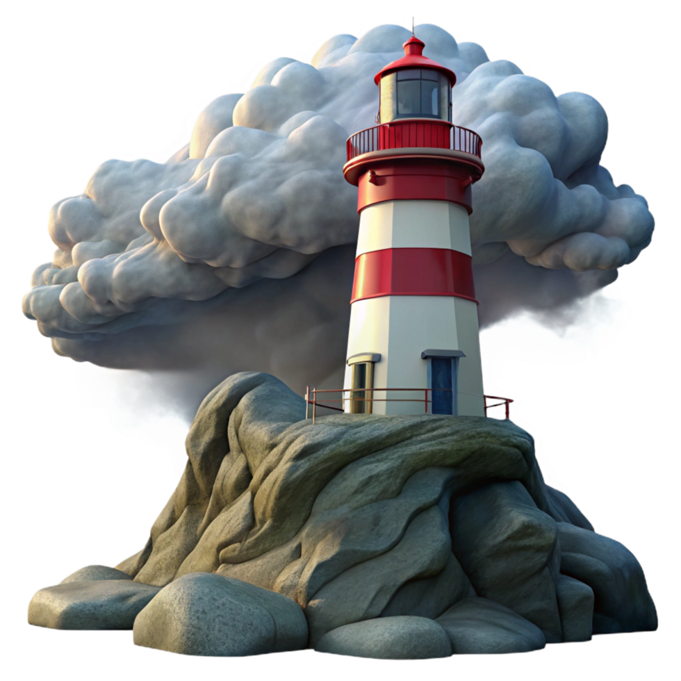 radiant futuristic A solitary lighthouse perched on a rocky cliff, dramatic stormy skies, oil painting, romantic style handcrafted png