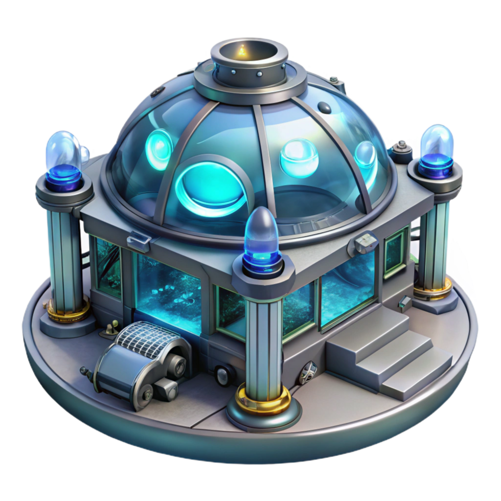 whimsical alluring An underwater research facility, bioluminescent lighting, futuristic design, highly detailed, flawless png