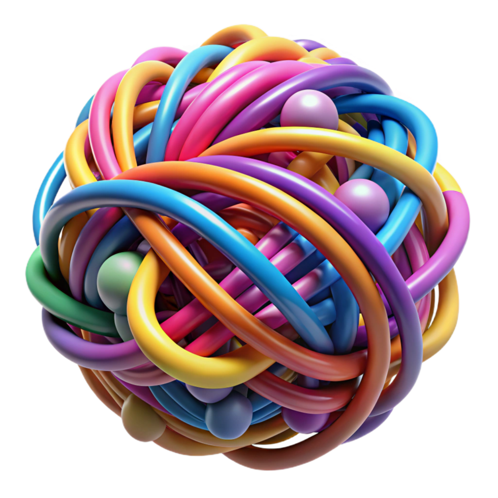 dramatic vibrant A chaotic jumble of colorful threads, tangled and knotted, with dramatic spotlighting, in an abstract expressionist style perfect clarity png
