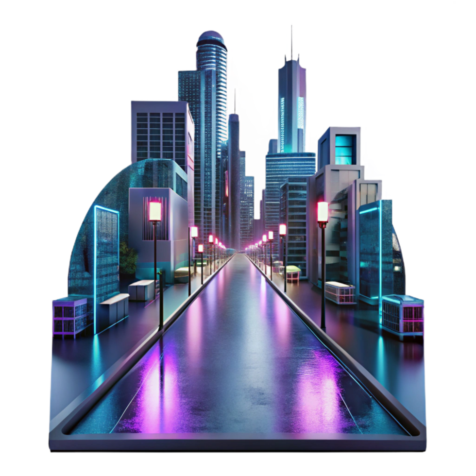 picturesque calm coastal A futuristic cityscape reflected in a rain slicked street, illuminated by neon signs and headlights, cyberpunk style top tier png