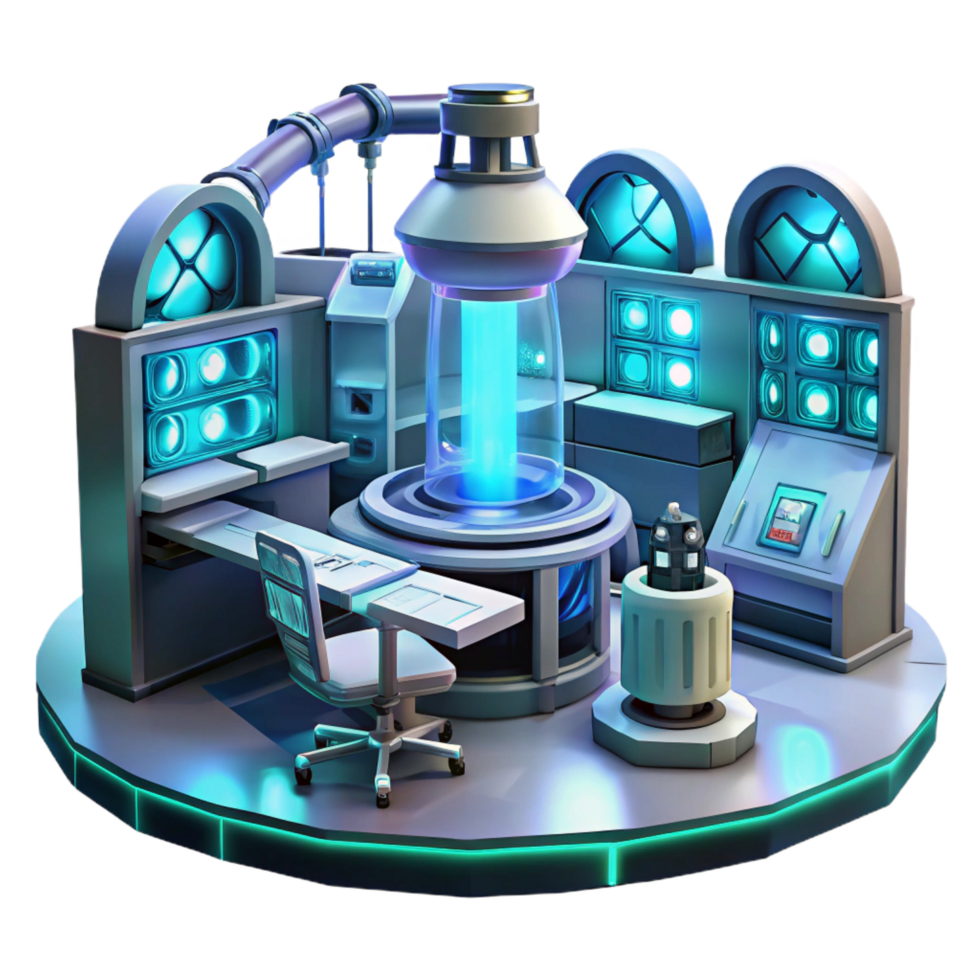 captivating exemplary A futuristic laboratory, filled with advanced technology and glowing screens, illuminated by a cool, sterile light, rendered in a sci fi, cinematic style png
