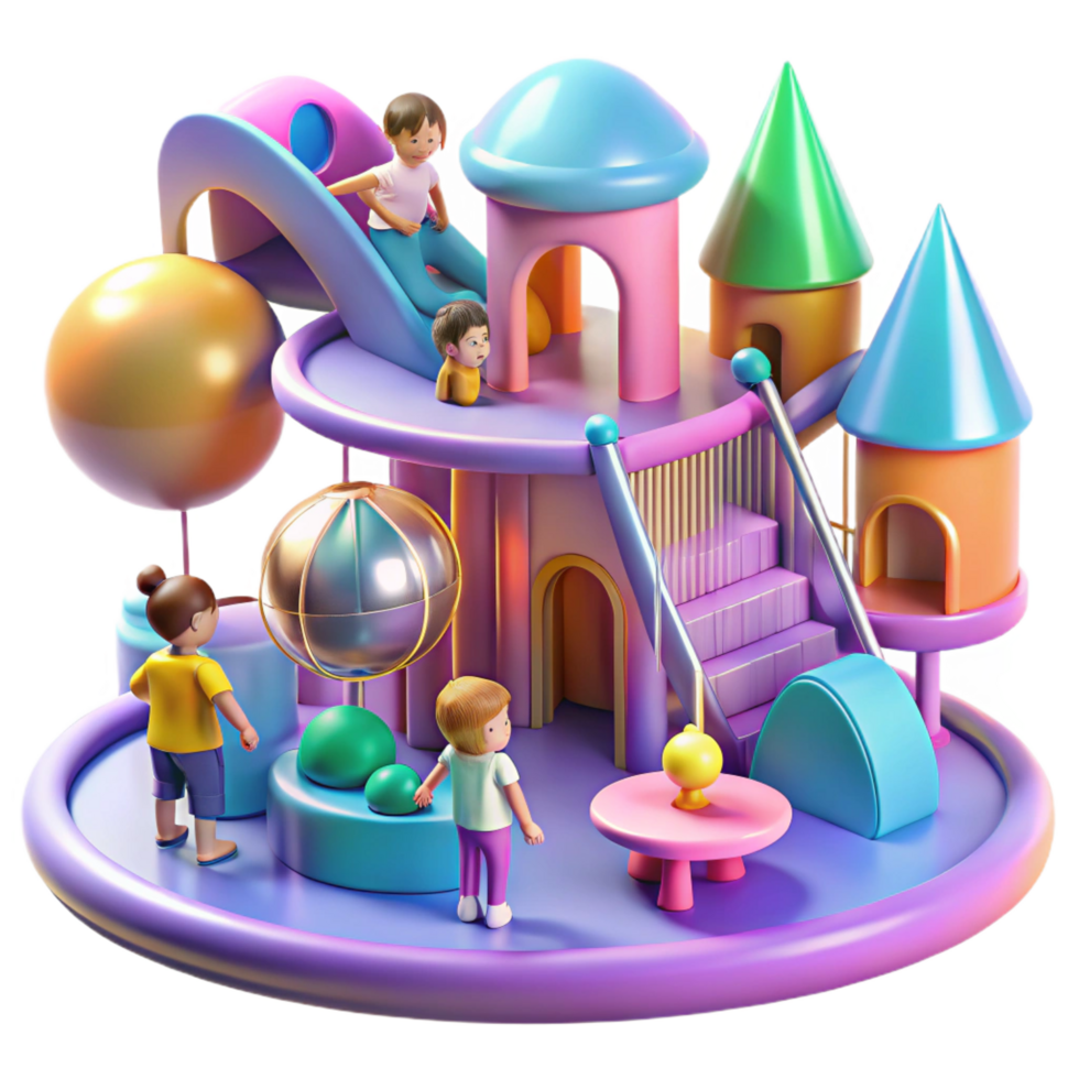 iconic coastal A group of children playing in a futuristic playground, bright colors, whimsical style, concept art, detailed png