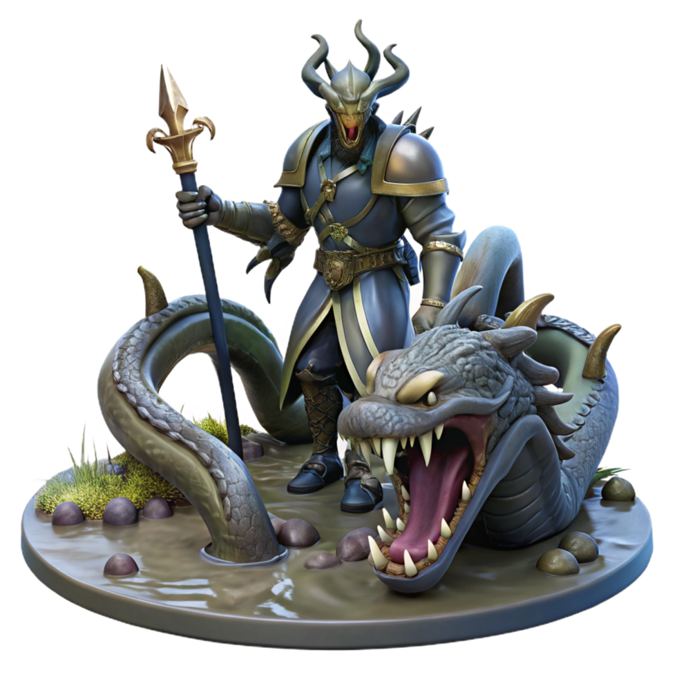 playful wonderful A noble knight battling a monstrous hydra in a swampy mire. Dark, dramatic lighting, baroque style top tier png
