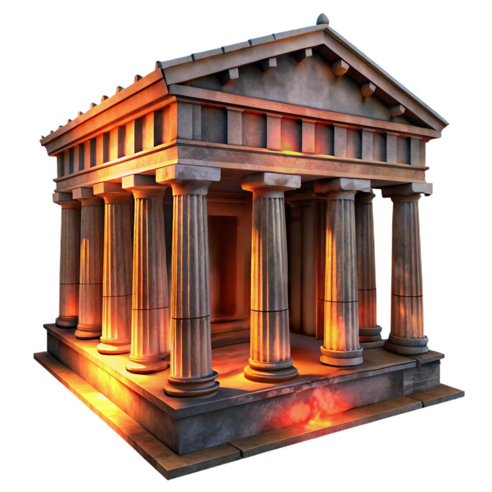 breathtaking mysterious creative An ancient Greek temple, weathered and crumbling, dramatic sunset lighting, historical and evocative style genuine png