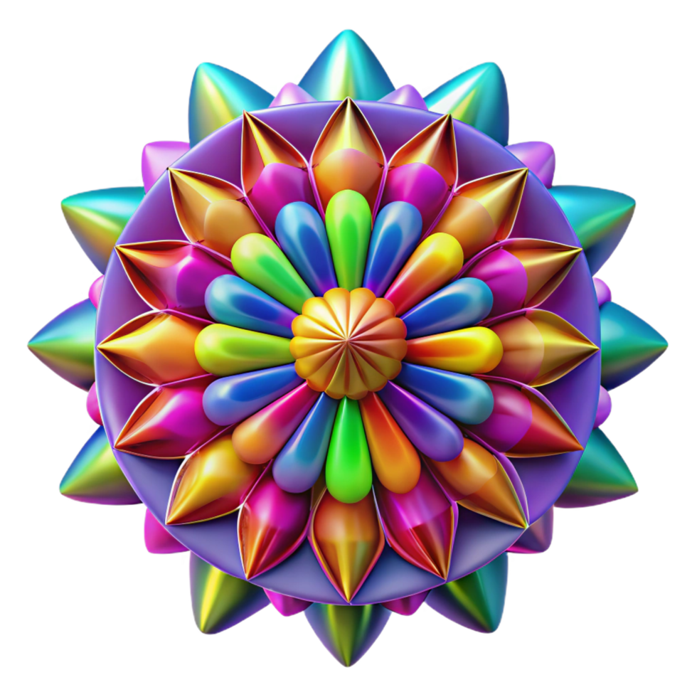 magnificent dramatic modern A kaleidoscope of vibrant colors and geometric shapes, radiating outwards from a central point. Psychedelic style, intense saturation expertly shot png