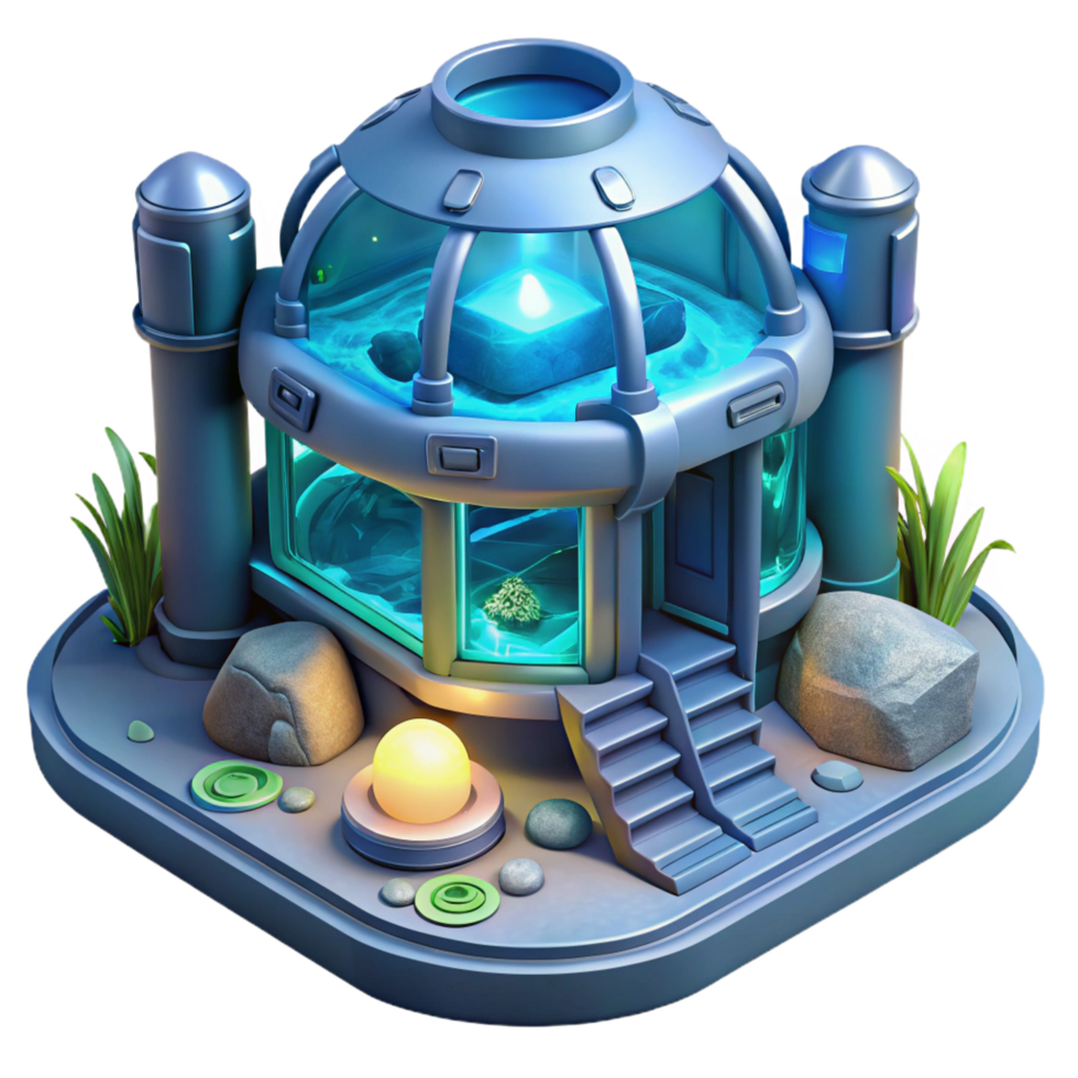 mesmerizing peaceful renaissance A futuristic underwater research facility, bioluminescent lighting, deep ocean setting, 4K png