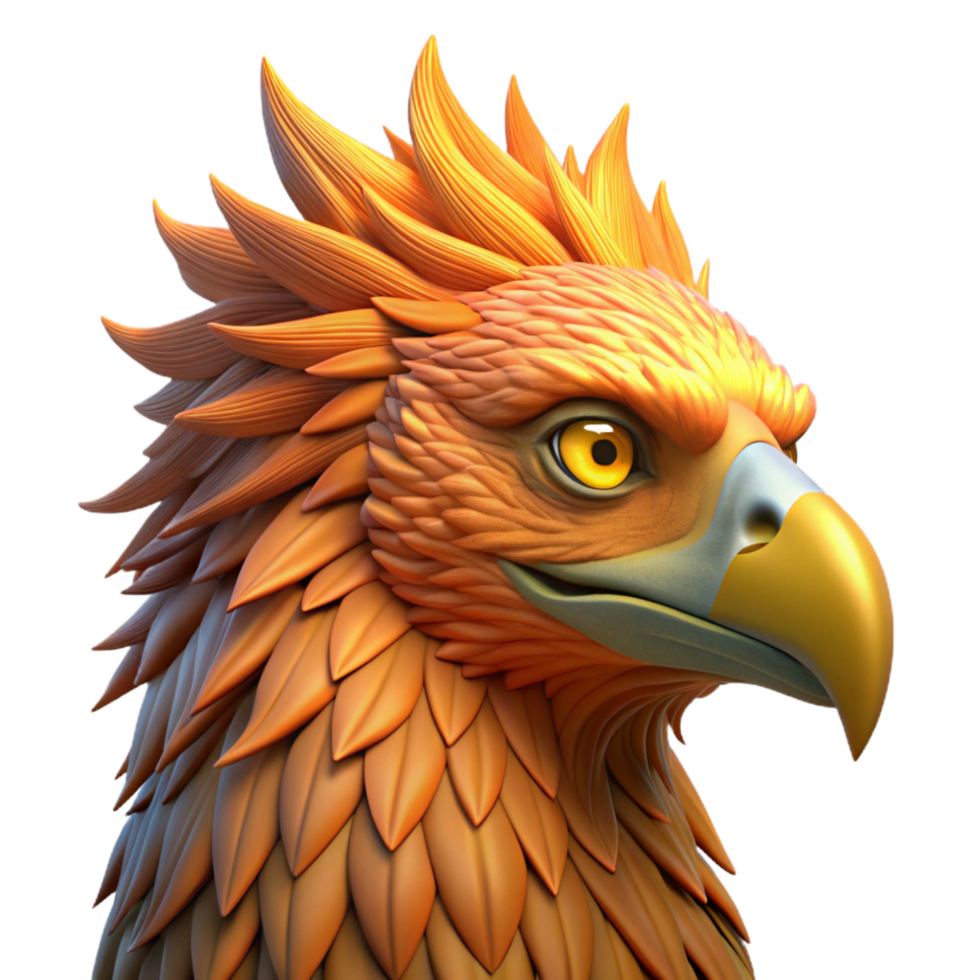 harmonious radiant Portrait of a majestic griffin with piercing golden eyes and feathers the color of burnished copper, illuminated by the warm glow of a setting sun gallery standard png