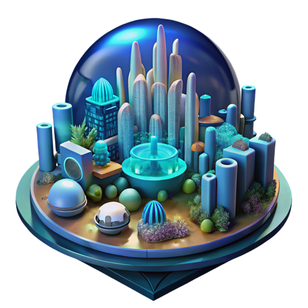 acclaimed geometric A futuristic city built on the ocean floor, bioluminescent corals illuminating the underwater structures, science fiction style studio quality png