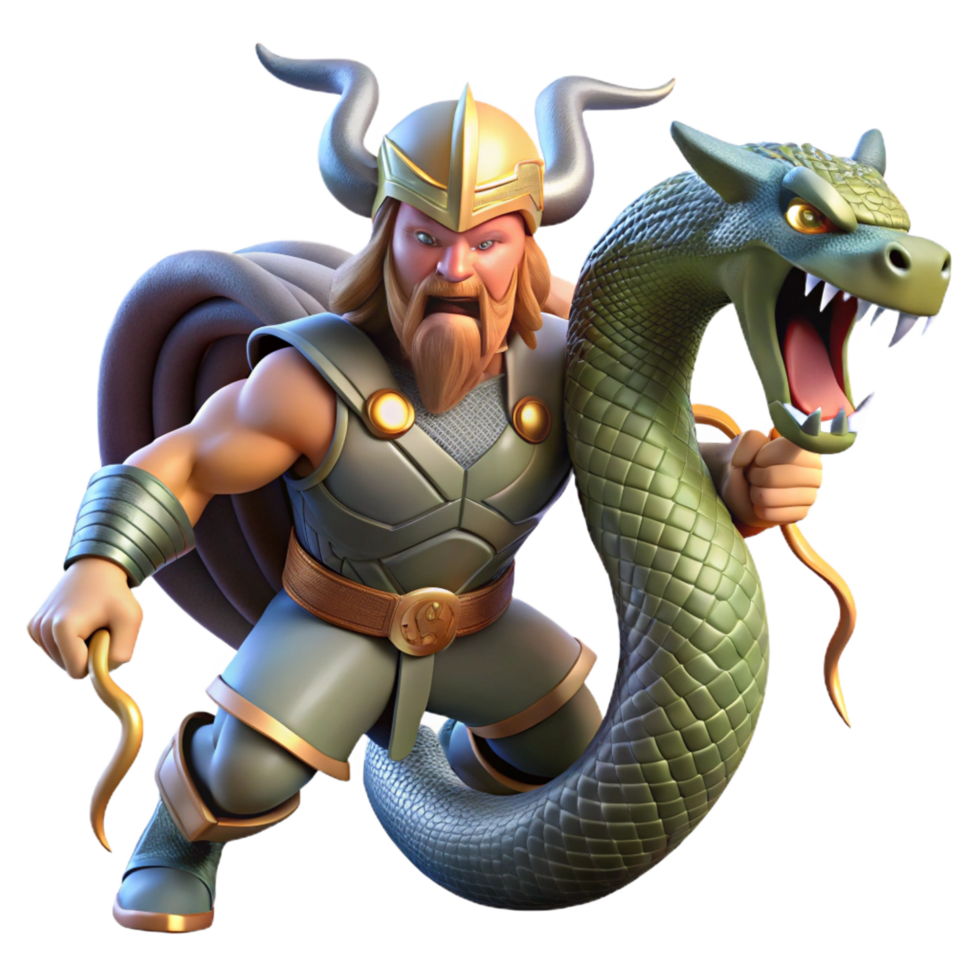 striking unparalleled Thor battling the Midgard Serpent, Jormungandr, lightning crackling, Norse mythology style, dynamic lighting, png