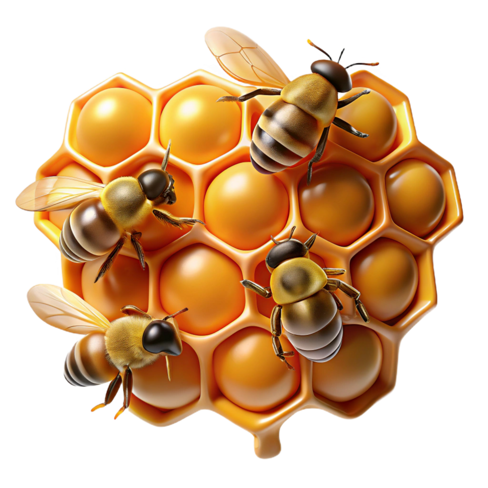 wonderful tranquil renaissance A swarm of honeybees buzzing around a honeycomb, macro photography style, warm golden lighting, intricate details luxury png