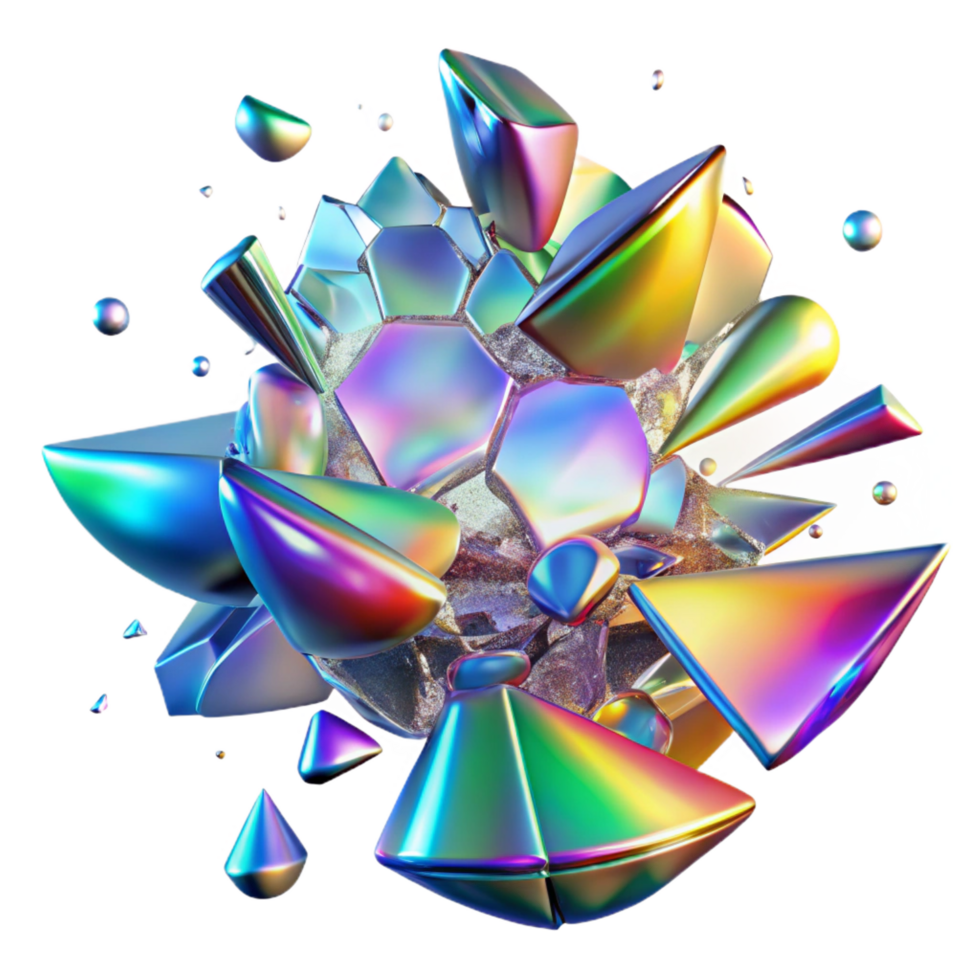 stunning classic Shattered fragments of glass, refracting light in a rainbow of colors, in a dynamic, explosive style artisan png