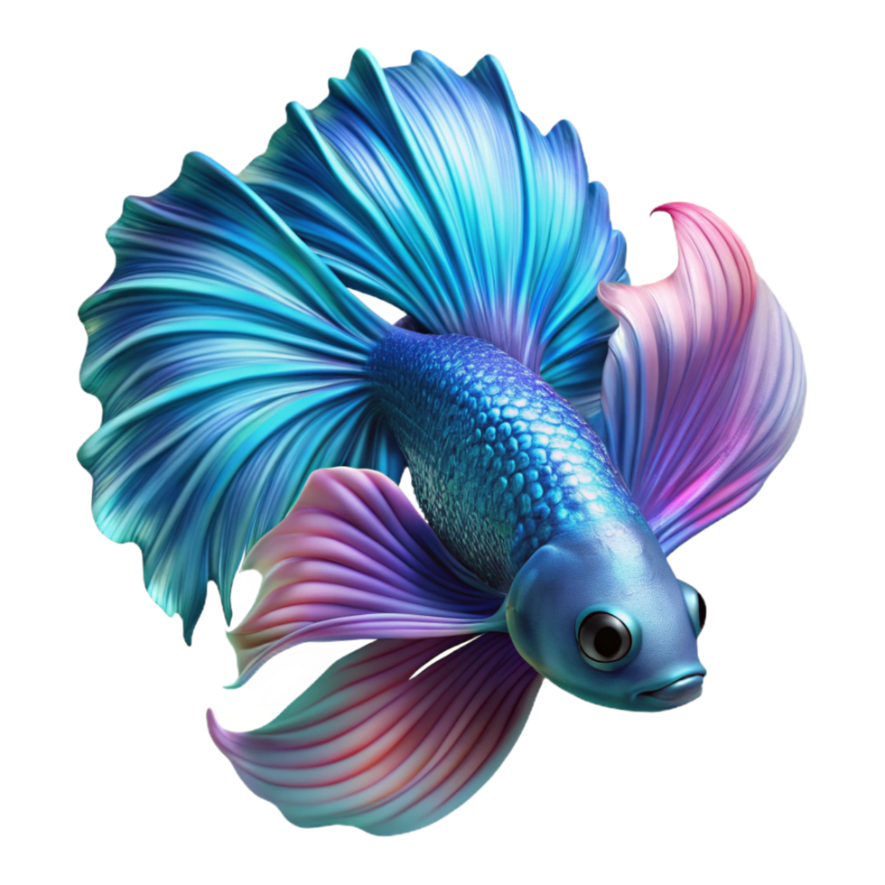 immaculate reflective industrial A vibrant betta fish with flowing fins, intricate details, close up shot, dark background, neon lighting impeccable png