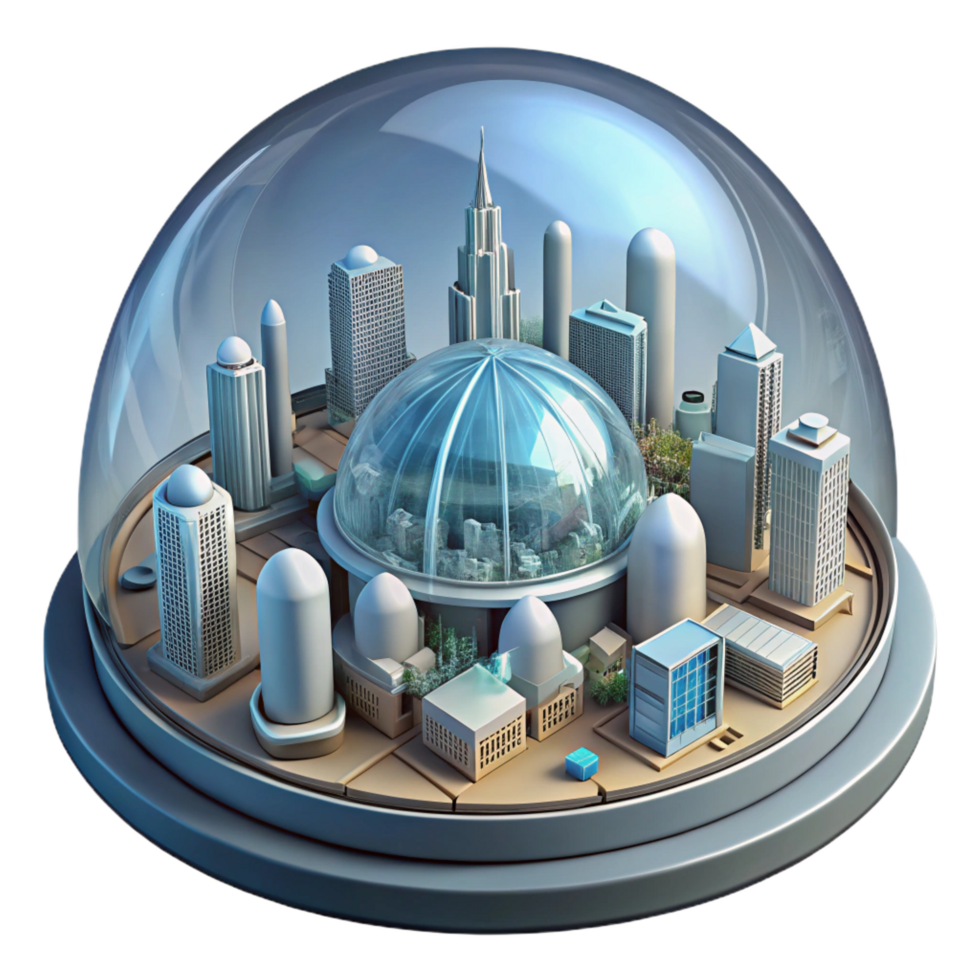intense sumptuous A futuristic city built inside a giant dome, intricate details, isometric view, cyberpunk style, expertly shot png