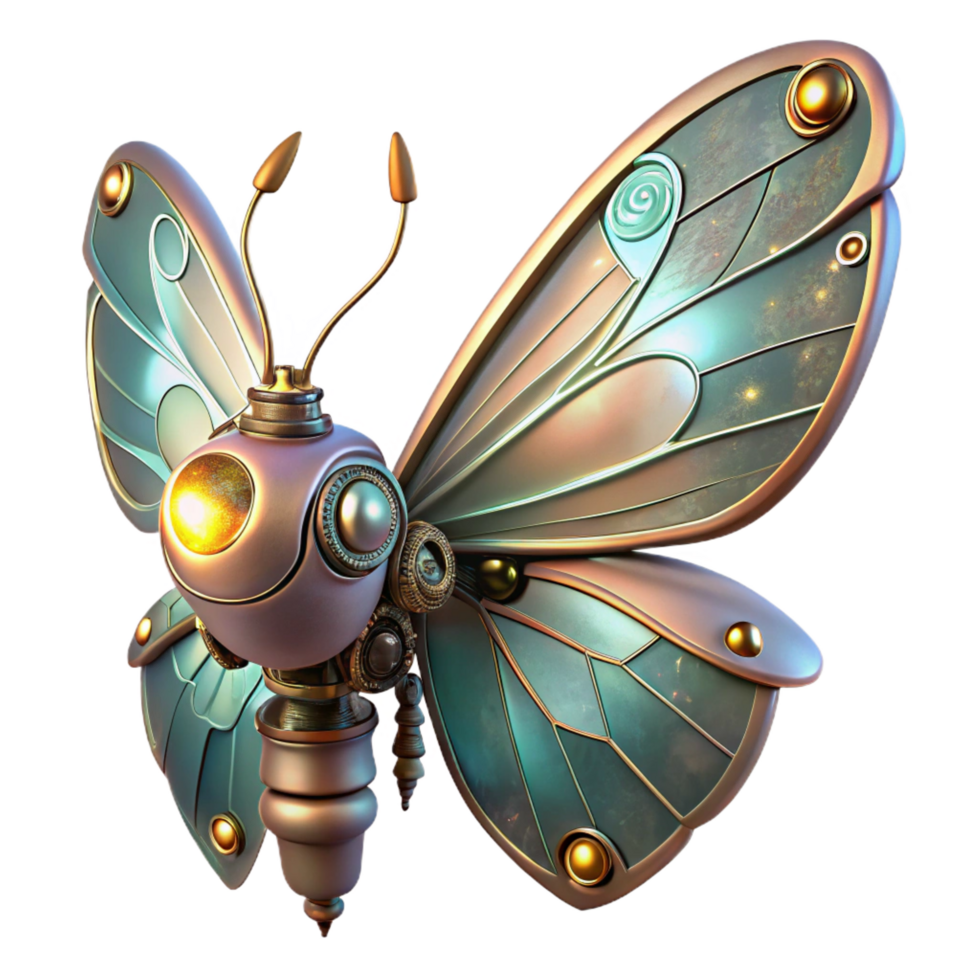 fascinating gothic A steampunk butterfly with mechanical wings and glowing antennae, soft, ethereal lighting, digital painting style refined png
