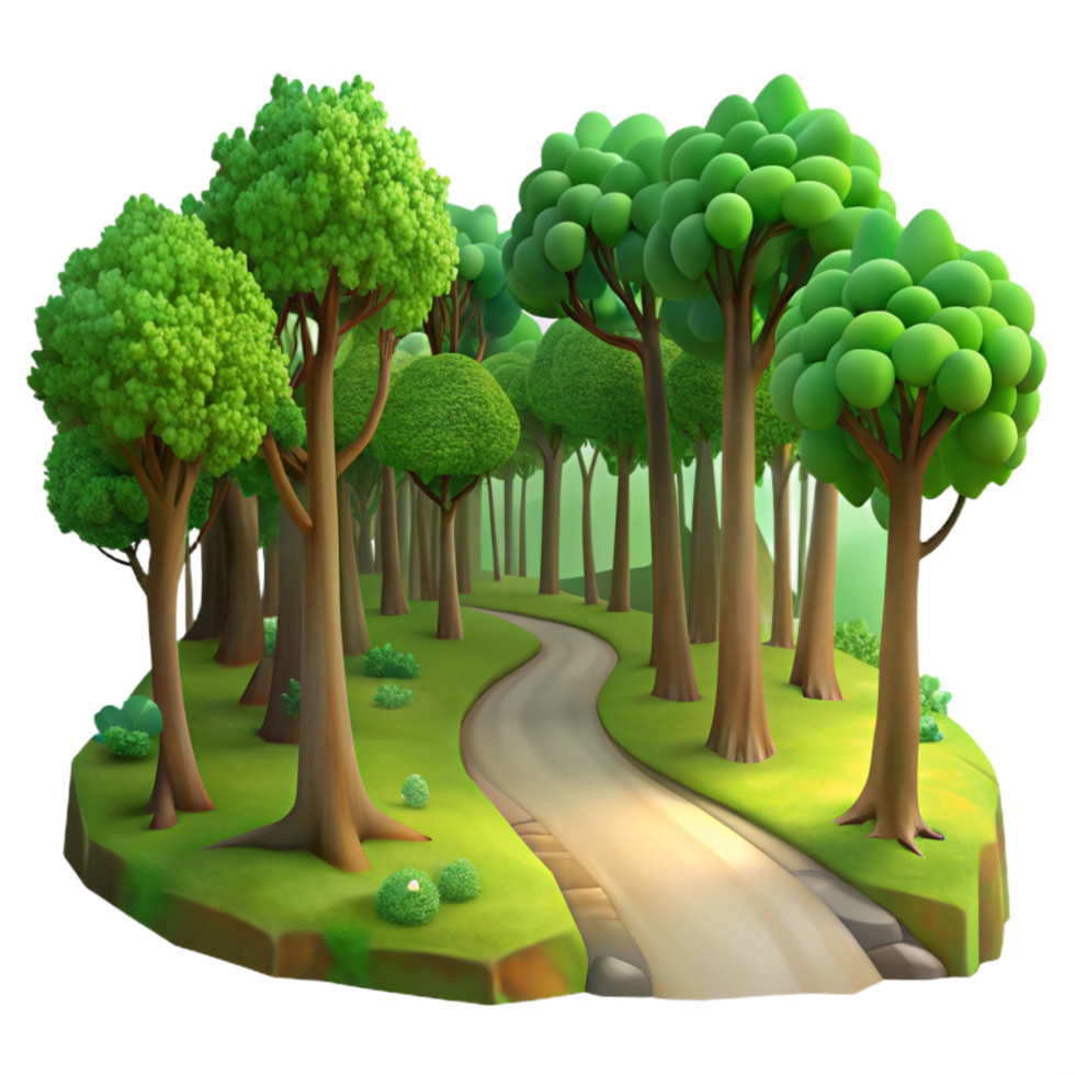 breathtaking passionate retro A winding path through a lush, green forest, dappled sunlight filtering through the canopy, Impressionist painting style handcrafted png
