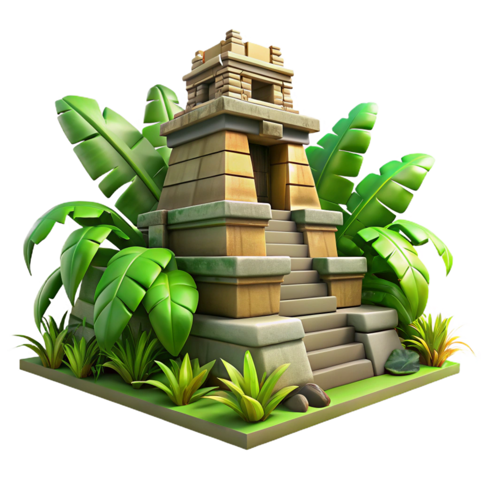 vibrant passionate rustic A crumbling Mayan temple overgrown with vibrant jungle foliage, dappled sunlight, photorealistic style crisp png