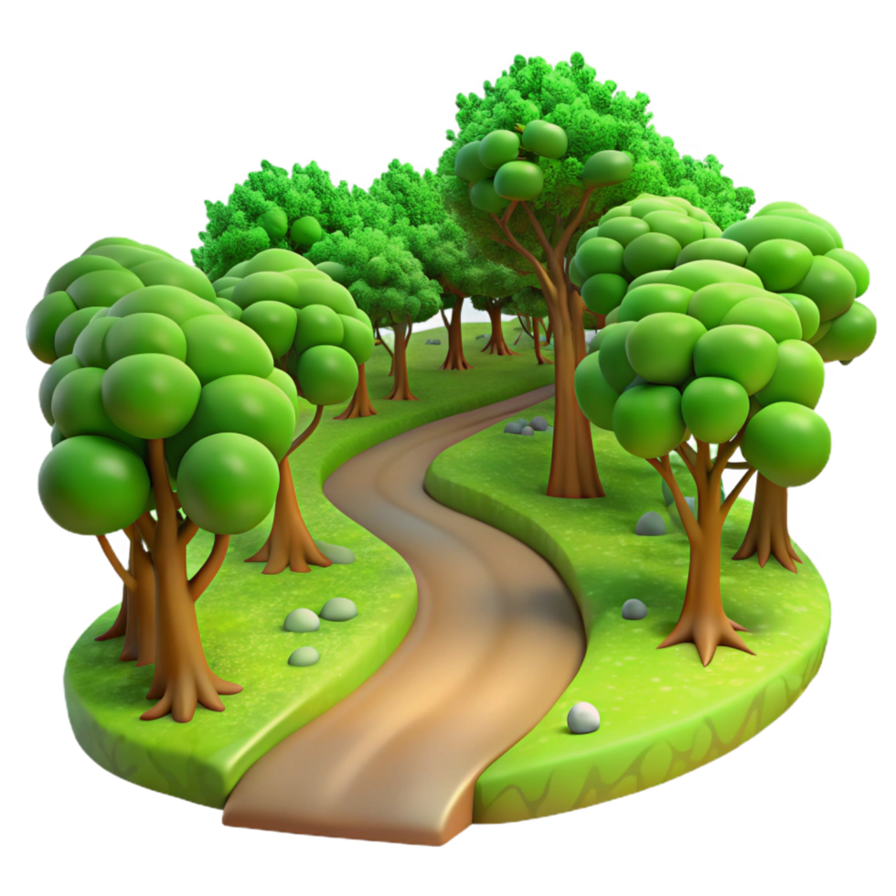 ethereal mesmerizing A winding path through a lush, green forest, dappled sunlight, Impressionist style, visible brushstrokes, authentic png