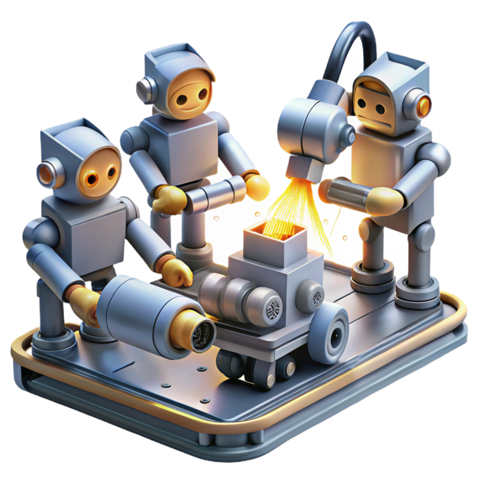 exquisite classic A group of robots working on an assembly line, sparks flying, illuminated by industrial lighting, in a futuristic, manufacturing style 8K png