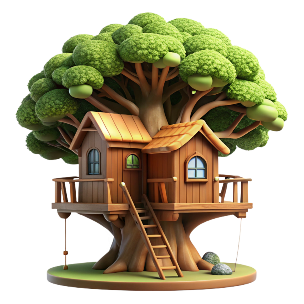 reflective majestic A treehouse built into a giant redwood tree, dappled sunlight filtering through leaves, rustic wooden construction, whimsical atmosphere, magical realism luxury png
