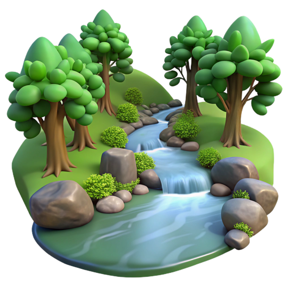 breathtaking renaissance A babbling brook flowing through a lush forest, long exposure, soft, diffused light, tranquil atmosphere, detailed png