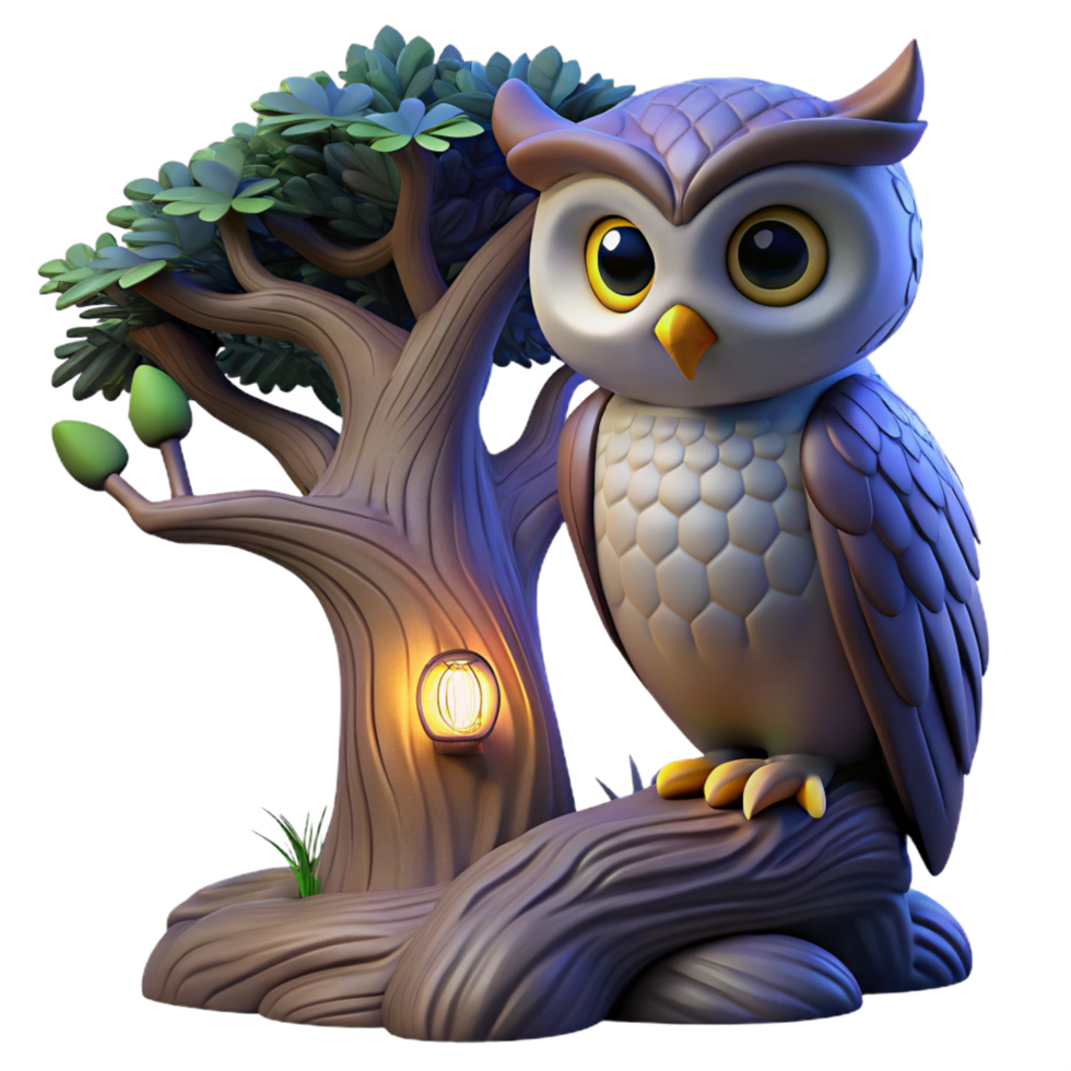 pristine nostalgic art deco A wise old owl perched on an ancient oak tree, twilight lighting, fantasy art style luxury png