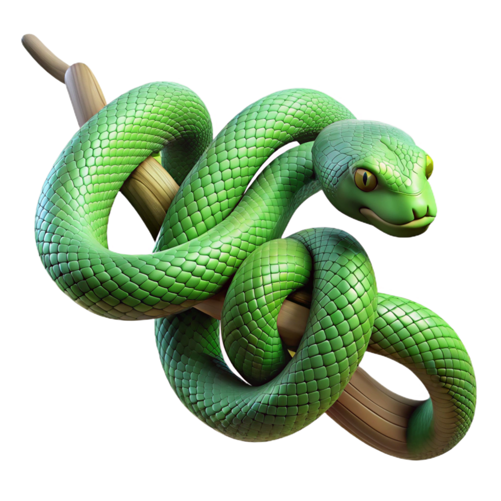 remarkable bohemian A slithering green snake wrapped around a branch, realistic style, dappled sunlight, intricate scales premium png