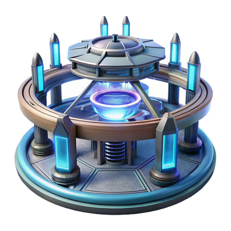 captivating tropical A futuristic space station with rotating sections and glowing energy fields, starry night sky, science fiction style high quality png