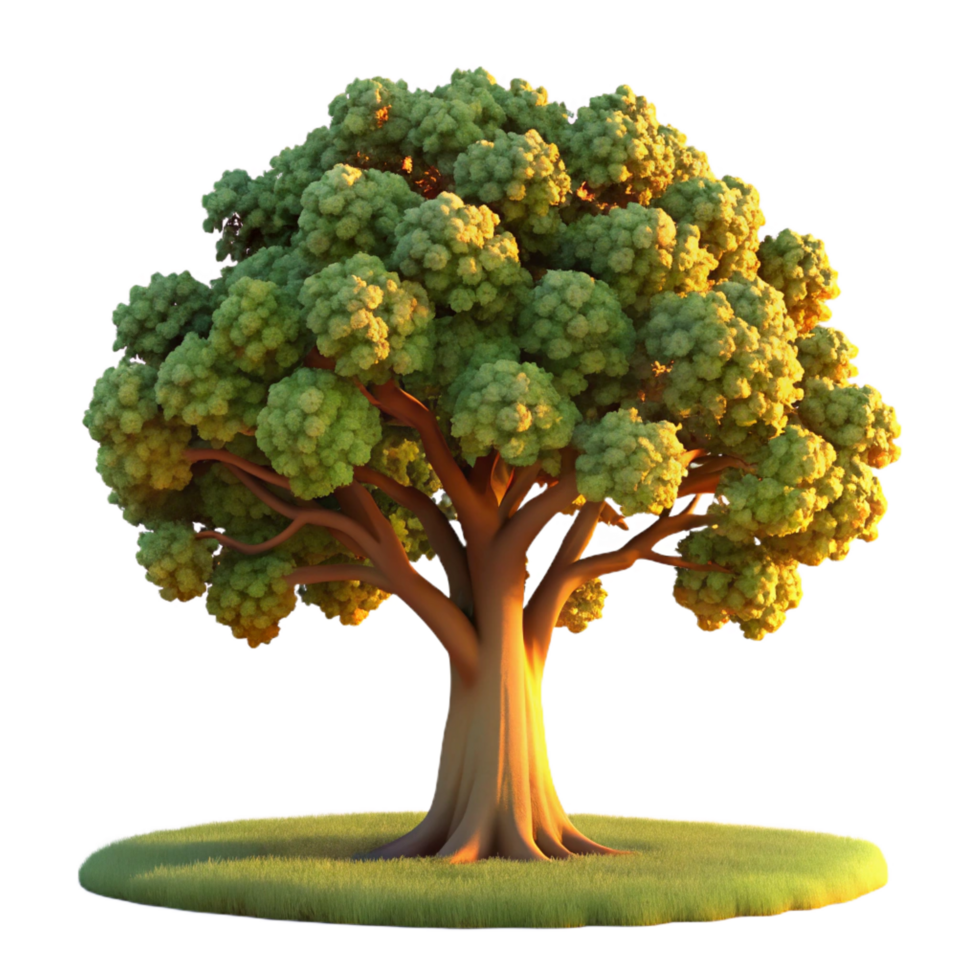 peaceful magnificent A majestic oak tree in a field, golden hour lighting, photorealistic style studio quality png