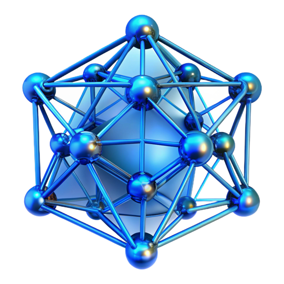 wonderful memorable A network of glowing, interconnected lines forming a complex 3D structure, illuminated by pulsating blue light, futuristic style png