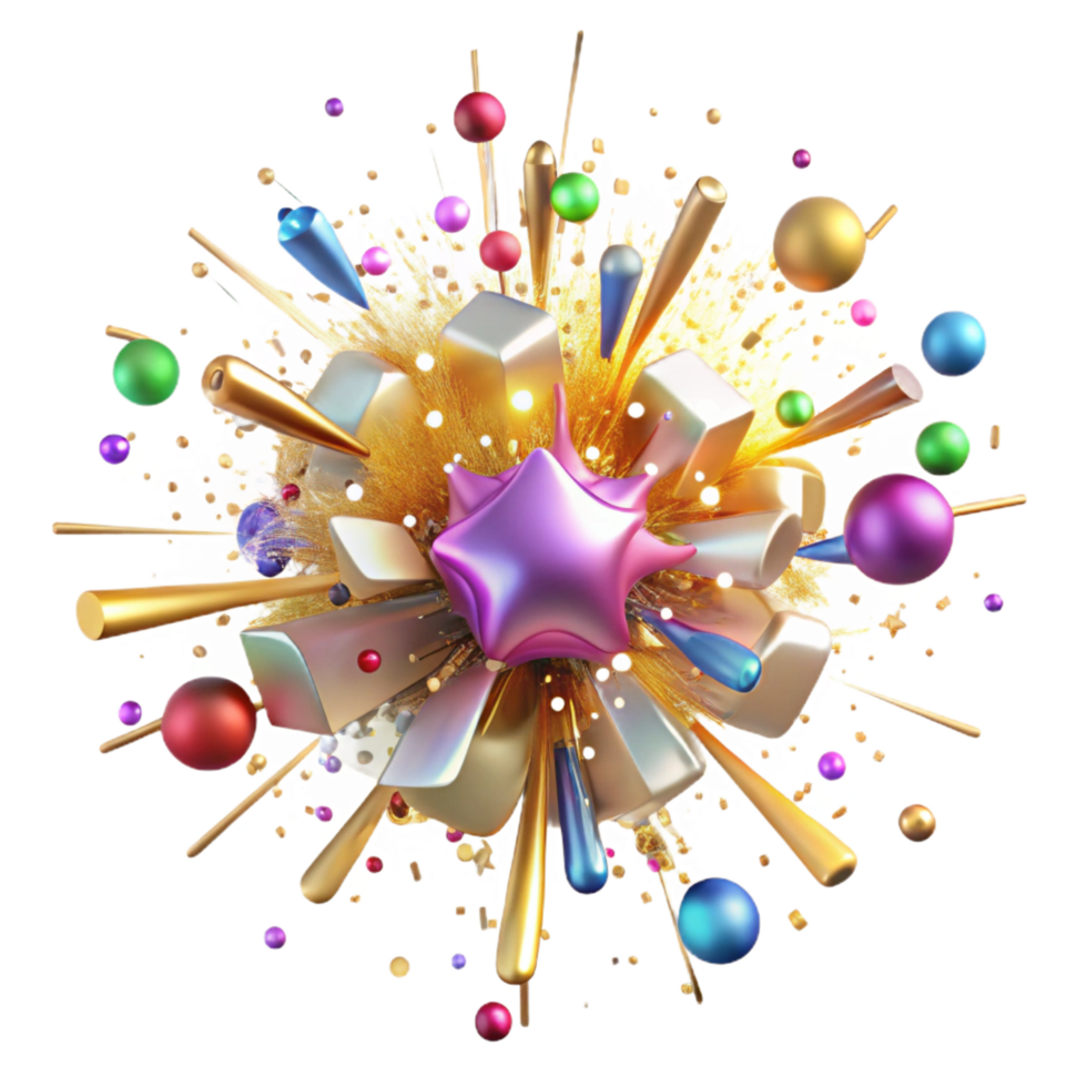 romantic impressive A chaotic explosion of glitter and confetti, illuminated by a bright, festive light source perfect clarity png