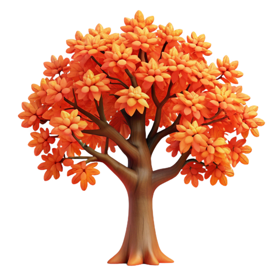sought after elegant A majestic oak tree in full autumn foliage, vibrant red and orange leaves, detailed bark texture, realistic style original png