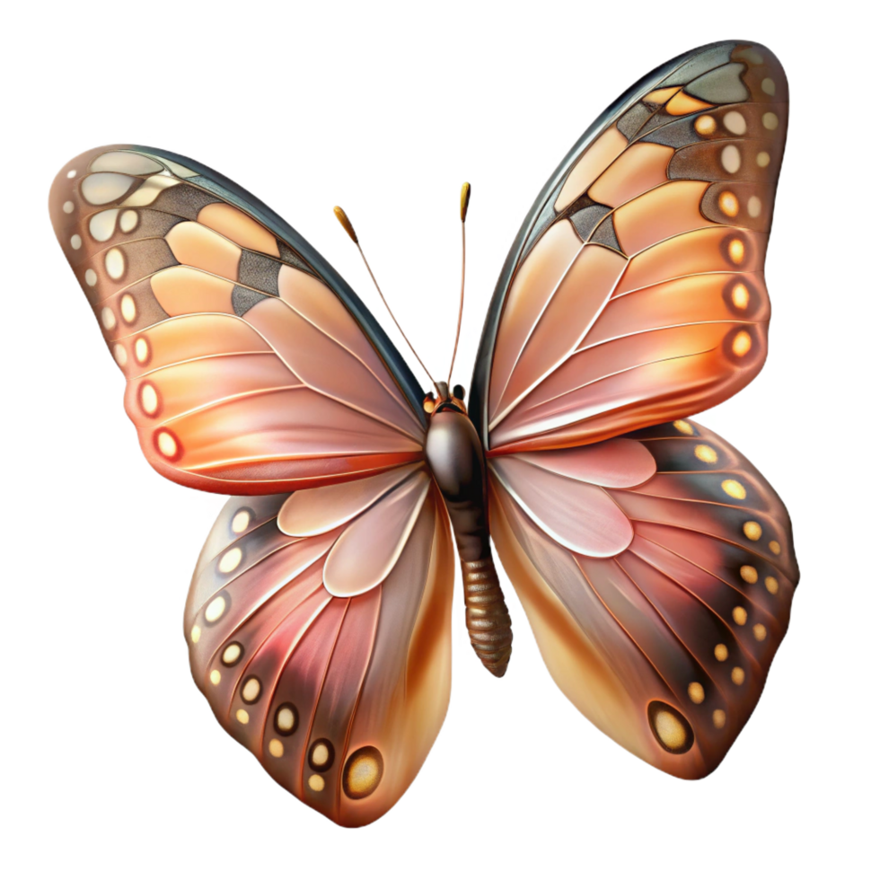 enchanting impressionist Portrait of a delicate butterfly with intricate wing patterns, lit by soft natural light, macro photography style refined png