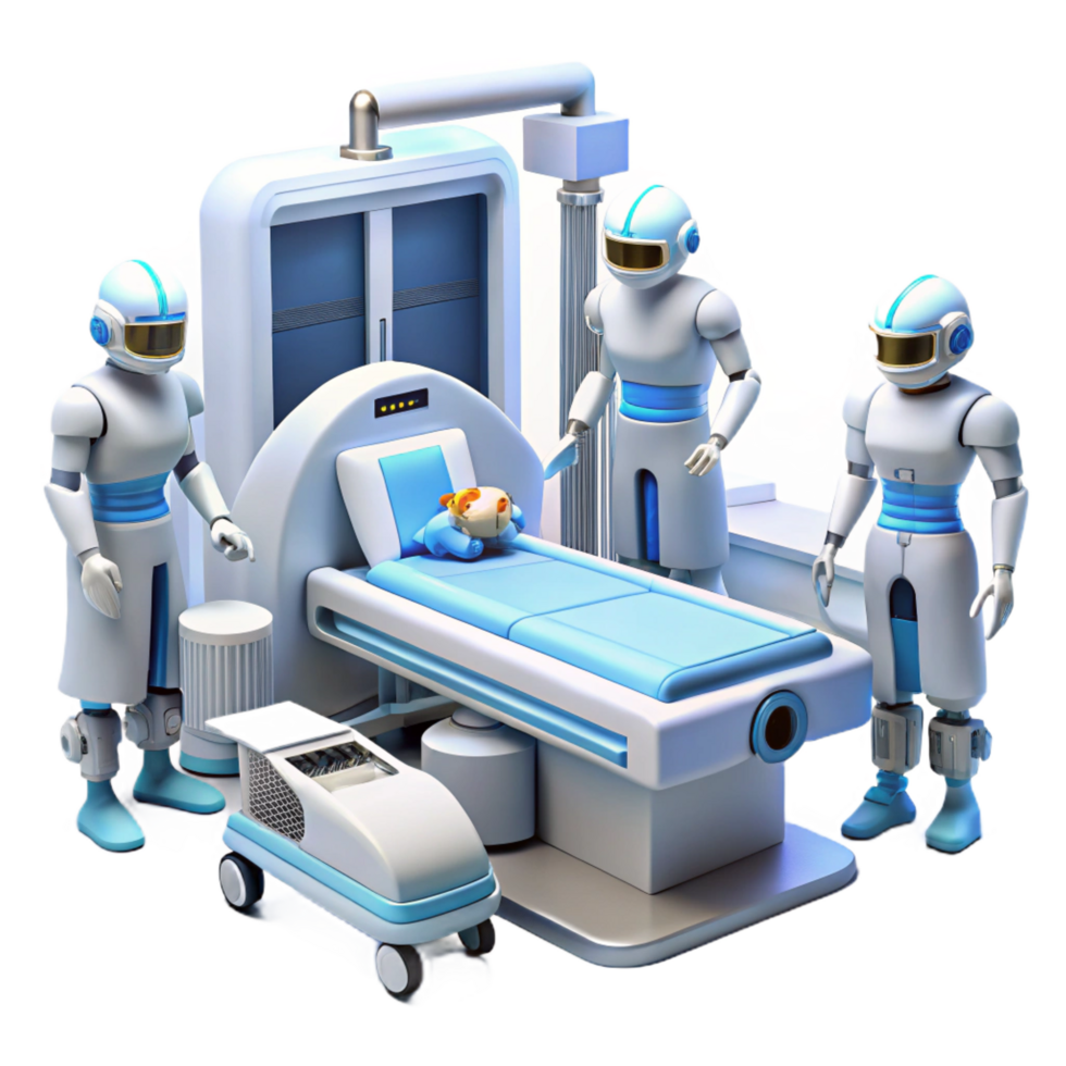 nostalgic splendid A futuristic hospital, robots attending to patients in sleek, white rooms. Clean, sterile lighting. Medical sci-fi style 8K png