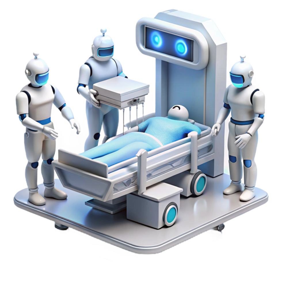 wonderful victorian A futuristic hospital, robots attending to patients in sleek, white rooms. Clean, sterile lighting. Medical sci-fi style 4K png