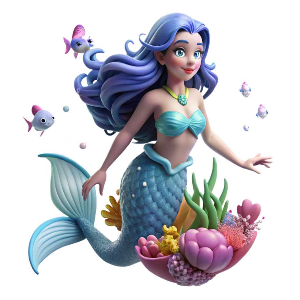 impressive renaissance A beautiful mermaid with shimmering scales and flowing hair swimming through a coral reef filled with glowing fish, vibrant, underwater lighting, fantasy art style detailed png